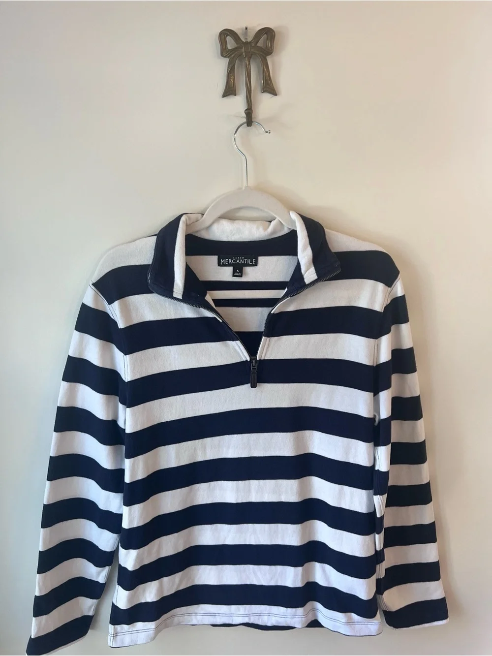 J.Crew Mercantile Women’s Navy White Striped Half Zip Pullover 100% Cotton